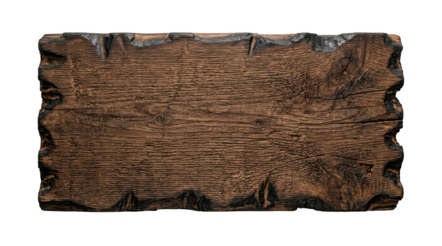 Burnt wooden plank board isolated on a transparent background PNG file