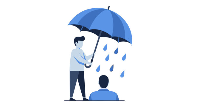 Conceptual Illustration of Ineffective Protection or Toxic Support Showing Rain Falling Inside an Umbrella Held over a Person