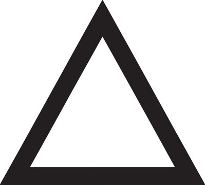 Simple black outline of an equilateral triangle, a basic geometric shape used in mathematics, and signage, on white also transparent background