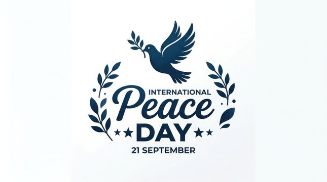 International peace day logo with dove and laurel wreath