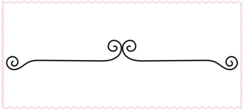 Elegant black decorative ornamental flourish line with curly ends and subtle wavy pink border isolated on transparent background for graphic design Vectore