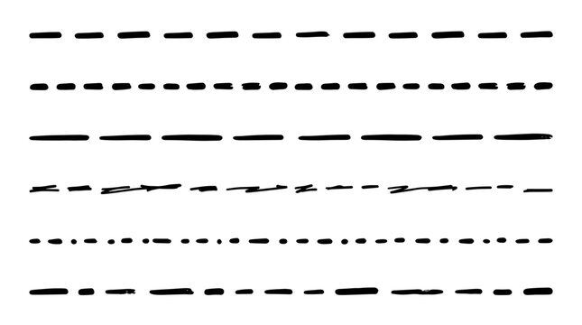 Collection of hand drawn dashed and dotted lines for design elements and borders