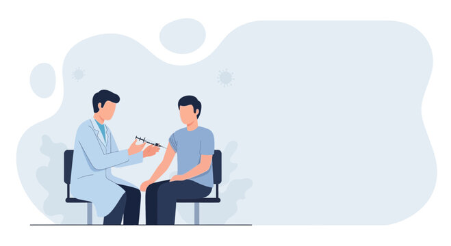 Doctor gives vaccination to patient, medical procedure illustration