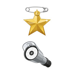 Fototapeta premium Illustrative Set Featuring a Golden Star Award Badge and a Miniature Scientific Viewing Tool