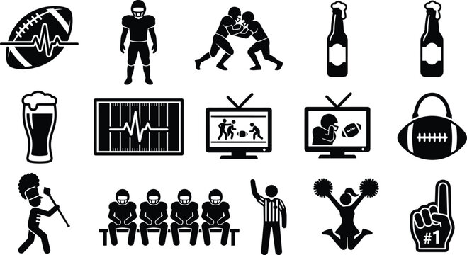 American football game day icons and symbols collection