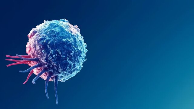 Cancer cell transformation under medical light. Immune cell mutation and genetic change in laboratory experiment. Microscopic biological analysis of pathogen cell.