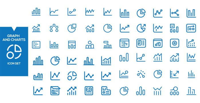 A Collection of Blue Line Graphs and Charts Icons