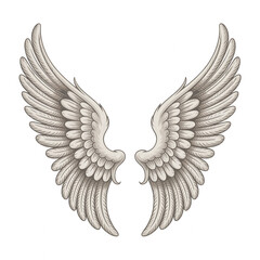 Fototapeta premium Detailed of angel wings with intricate feather textures isolated on a solid black background, for symbolic projects, transparent white background png isolated on a transparent background