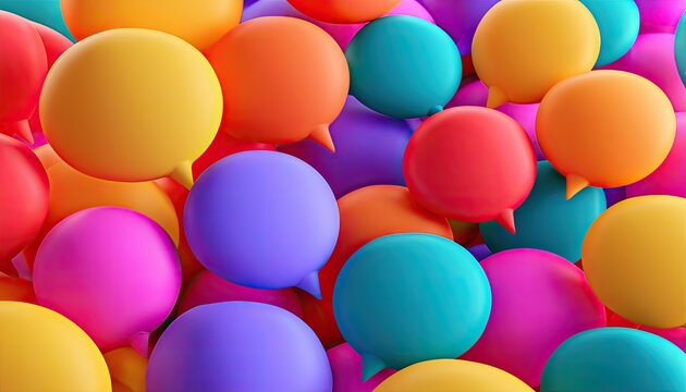 A vibrant pile of colorful, smooth, rounded speech bubbles