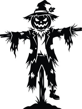 Scarecrow Silhouette Against White Background Halloween Illustration