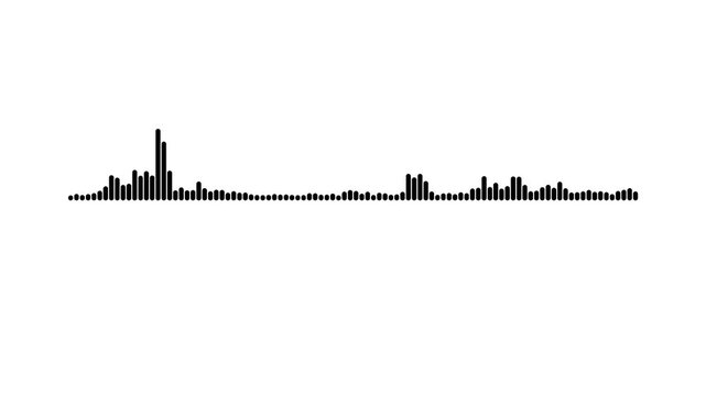 Minimalist black audio waveform animation on white background, digital sound wave visualizer loop, modern music frequency spectrum, digital voice recorder equalizer overlay, 4k video