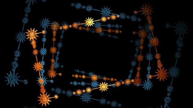 Golden and Blue New Year Frame From Snowflakes Looped Alpha Channel Background