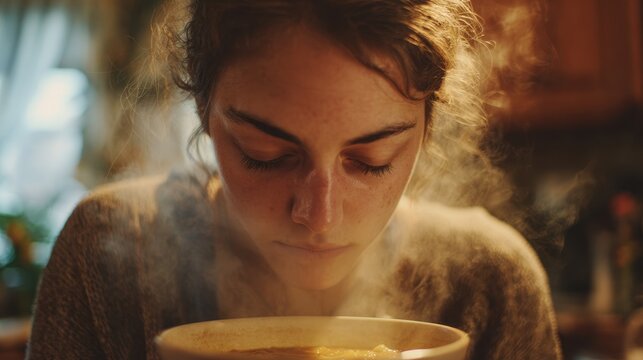 Disgusted Expression as She Detects Off-Color Broth in Home-Cooked Soup