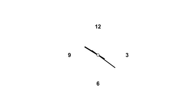 Analog wall clock icon animation 12 hours arrow fast rotated.Seamless loop for presentation, interface 12 hours clock dial loop on white background