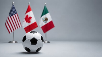 Fototapeta premium Soccer Ball on Green Stadium Pitch with North American Flags