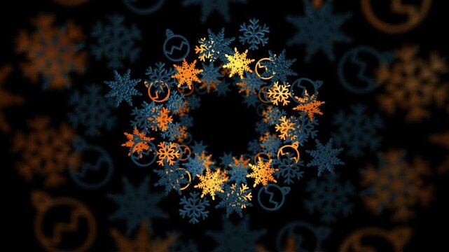 Golden and Blue New Year Frame From Snowflakes Looped Alpha Channel Background