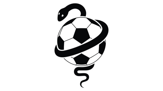 Snake on a socer ball, black isolated silhouette vector design for sports emblem, football logo, wildlife and competition themed graphic illustration concept