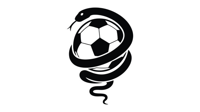 Snake on a socer ball, black isolated silhouette vector design for sports emblem, football logo, wildlife and competition themed graphic illustration concept