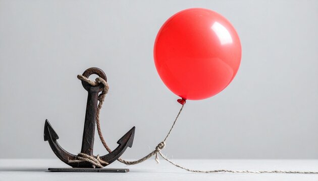 Anchor tied to balloon symbolizing heaviness versus buoyancy contrast