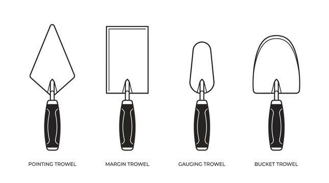 Different Types of Trowels for Construction and Gardening.