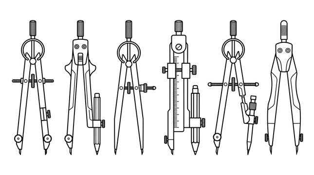 Set of Technical Drawing Compasses for Precision Drafting and Geometry Work.