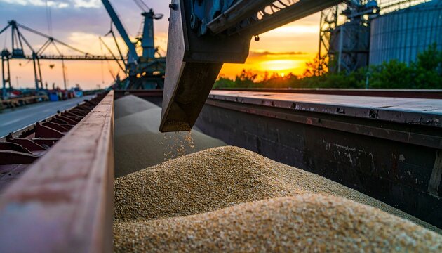 Industrial grain loading operation with chute and cargo container