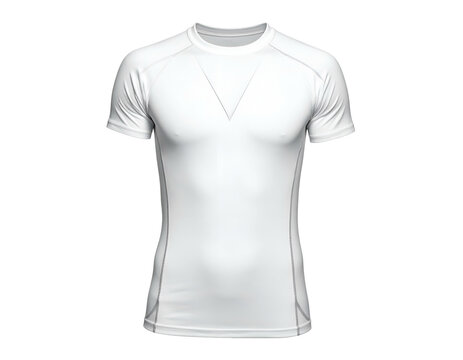 Athletic white short-sleeve compression shirt with gray stitching