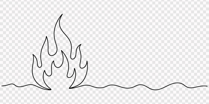 Minimal fire icon continuous one line drawing modern flame vector design, Simple black line art drawing of a fire flame, continuous one line style Vector, illustration, Single continuous vector icon
