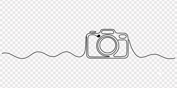 Camera one continuous line drawing vector illustration, One continuous editable line drawing of a professional camera. one line Art icon drawing, Continuous one line drawing of film camera line