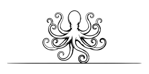 Stylized black octopus illustration with curly tentacles © Pabon Art Gallery