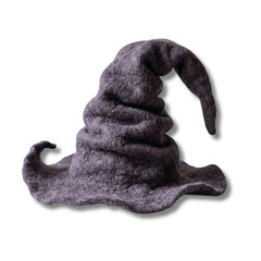 Gray witch hat transparent PNG isolated Halloween costume prop, spooky felt wizard hat cutout for design © creativestock