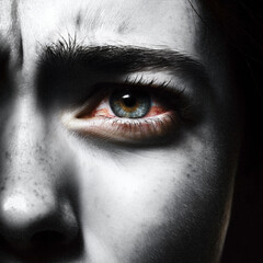 Fototapeta premium Young stressed woman with red eyes