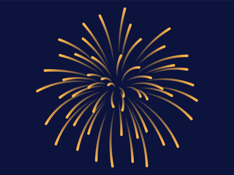 Golden firework graphic on dark blue background, 4th of july firework vector illustration