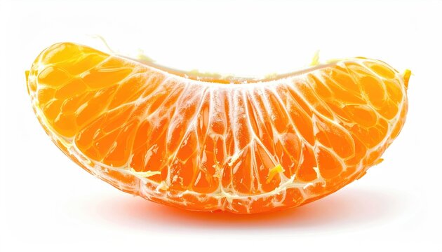 A single, vibrant tangerine segment with juicy segments, white pith, and crisp detail