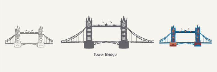 Obraz premium Three stylized illustrations of Tower Bridge London Keywords: Tower Bridge, London, bridge