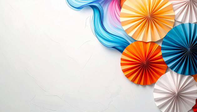leques de papel coloridos e desenhos em espiral