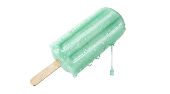 Mint green melting popsicle transparent PNG, isolated ice cream bar cutout for summer dessert design
