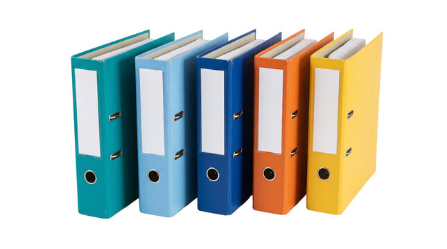 Colorful office ring binder folders isolated transparent PNG cutout for document storage organization design