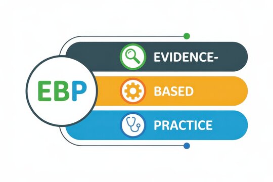 EBP evidence-based practice acronym and concept with icons, isolated on white background.