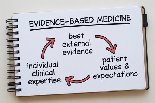 Evidence-Based Medicine Diagram Illustrating Clinical Expertise, External Evidence and Patient Values in a Notebook