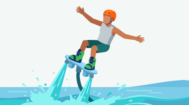 Man on a flyboard enjoying an exciting water sport activity in summer