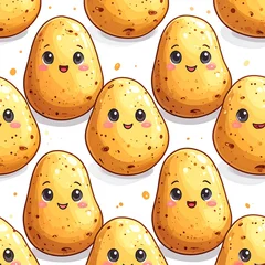 Cute Smiling Cartoon Potatoes Repeating on White Background © Cawo