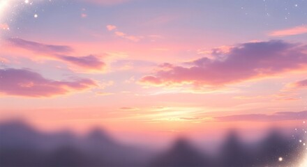 Fototapeta premium Brilliant pastel hues illuminate the sky above a hazy landscape during twilight.