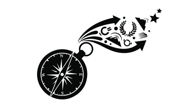 compass navigation symbol with celestial elements