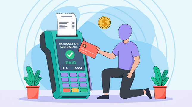 Successful Cashless Payment with Credit Card on POS Terminal Illustration