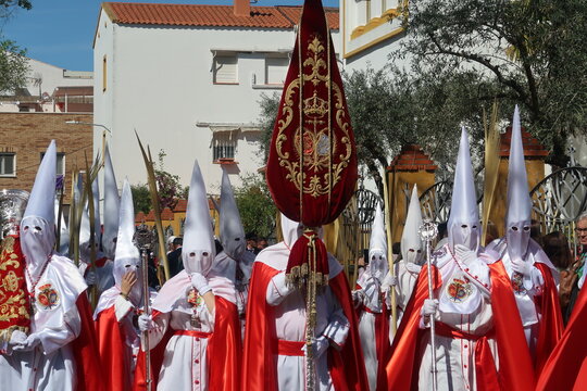 Nazarenes during the procession of Holy Week (Semana Santa) in Badajoz, Extremadura, Spain