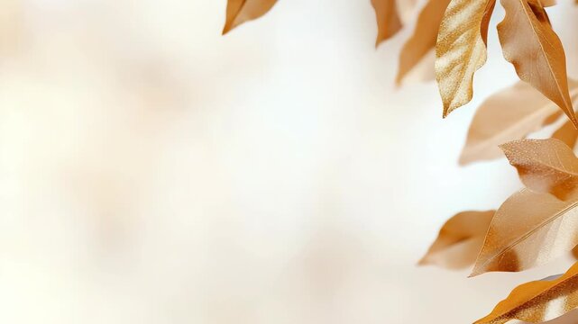 Golden leaves move softly with the wind in a forest during autumn. Sunlight filters through the branches, creating a warm and gentle atmosphere. The moment captures the beauty of nature