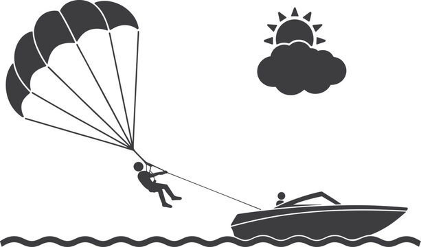 Person parasailing behind a speed boat under a sunny sky
