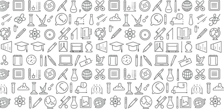 Seamless pattern of educational and science icons learning