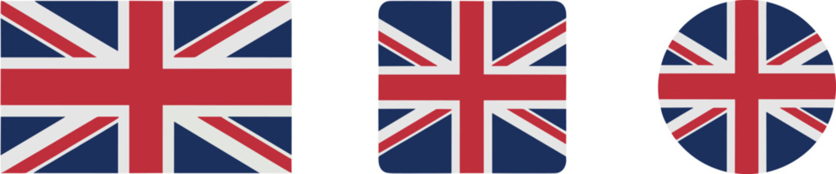 Three Union Jack flags in different shapes United Kingdom